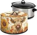 Oval Slow Cooker Dust Cover Protective with 6-8 Quart Slow Cooker Recyclable Practical Crock Pot Cover Fall Decor Keep Kitchen Appliances Clean, Highland Cattle Sunflower Maple Leaf Print