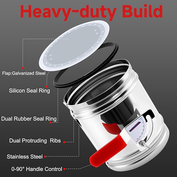 6 Inch HVAC Duct Manual Volume Backdraft Damper,Stainless Steel Airflow Control Valve With Adjustment Handle,Duct Damper for HVAC Ventilation System (6inch)