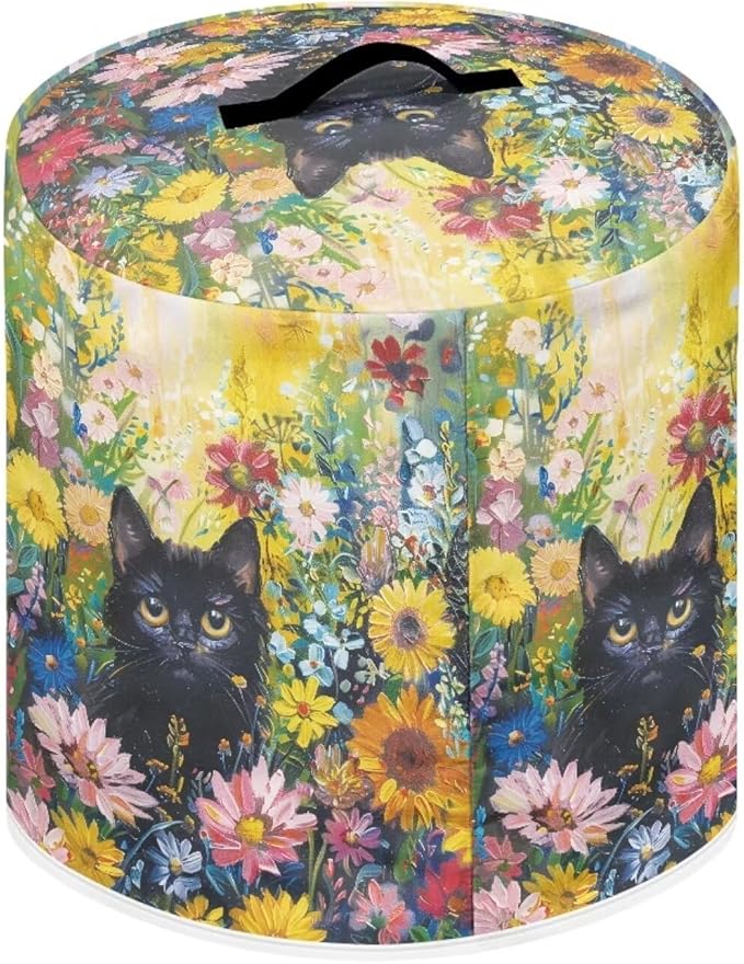 Xoenoiee Black Cat Vibrant Floral Print Kitchen Appliance Dust Cover with Pockets, Electric Pressure Cooker Cover for 3qt Compatible with Crock Pot, Rice Cooker Cover