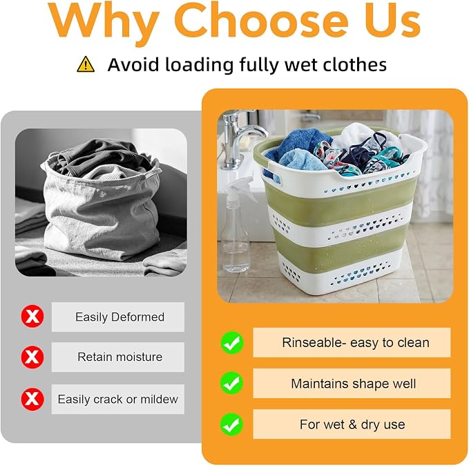 2 Pcs 42L/11.2 Gal Collapsible Laundry Basket - Image 6
