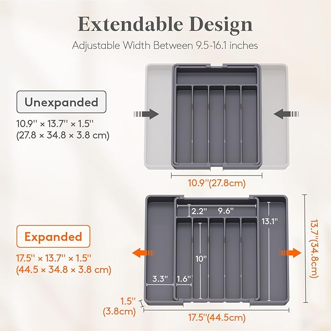 Lifewit Expandable Silverware Drawer Organizer, Kitchen Utensil Tray | BPA-free - Image 2