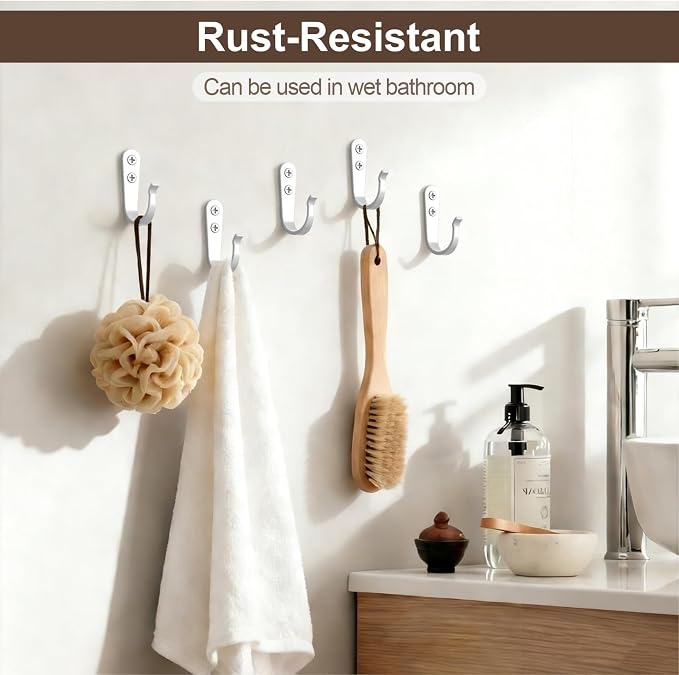 BREYDROK 20Pack Towel Hooks for Bathroom, Heavy Duty White Metal Wall Hooks | - Image 5