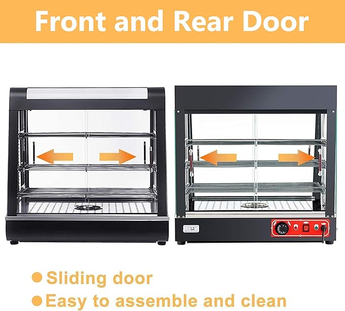 27-inch Food Warmer Display Hot Food Countertop Case Commercial Buffet Restaurant Heated Warmer w/ 3D Heating with LED Lighting 3-Tier Food Showcase for Catering Pizza