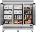 Coolake 82" Width Commercial Freezer 3 Solid Doors, 72 Cu.ft Stainless Steel Reach-in Upright Freezer with LED Lighting, Fan Cooling Freezer for Restaurant Bar Shop Hotel Kitchen Prep Area