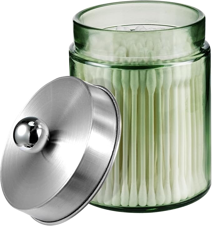 Amolliar Green Glass Apothecary Jar, Qtip Holder by Amolliar