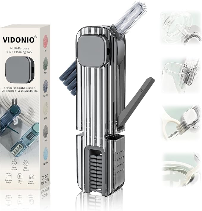 VIDONIO 4 in 1 Cup Lid Gap Cleaning Brush, Mutipurpose Tiny Silicone Cup Holder by VIDONIO