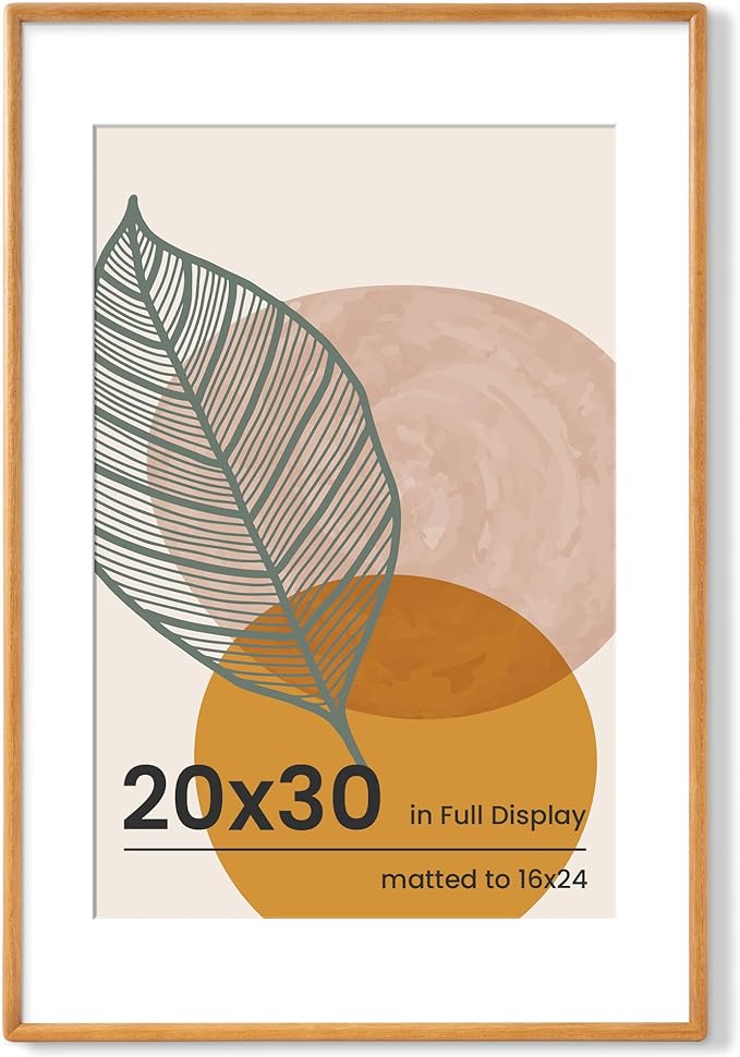 Axeman 20x30 Frame - Solid Teak Wood Picture Frame Matted to 16x24 - Rounded Corner 20 x 30 Poster Frame with Tempered Glass for Wall Display