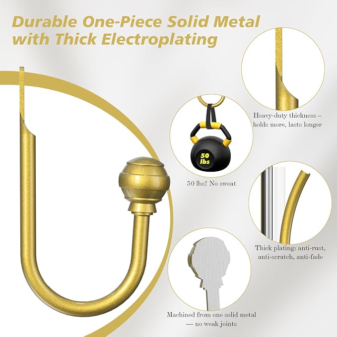 Hion Curtain Holdbacks Gold 6pcs, Curtain Tiebacks Wall Mounted Hooks | Curtain - Image 3