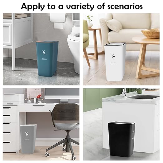XPIY Trash Can with Lid, 2 Pack 4 Gallons/15 Liters Garbage Can with Press Top, Small Trash Can Dog Proof, Plastic Trash Bin, Waste Basket for Bathroom|Kitchen|Bedroom|Office (2, Black)