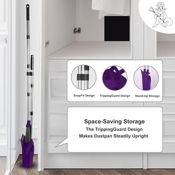 Broom and Dustpan Set for Home, ZeroGap Lip, Upright Storage Broom Combo for - Image 7