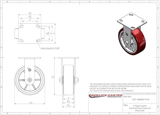 Service Caster Brand Replacement Caster for Uline Caster H-4942R - Rigid Top Plate Caster with 6 Inch Polyurethane Wheel - Heavy Duty Replacement Caster - Fits Platform, U-Boat and Panel Trucks H-6126