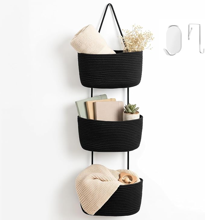 Hanging Basket, Over Door Organizer, 3 -Tier Wall Basket by WYCOROY