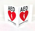 9" Width x 6" Height x 4" Depth Acrylic, Black/Red on White Standard AED "V" Sign