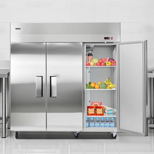 VEVOR Commercial Reach-In Refrigerator 72" W, 52 Cu.Ft Stainless Steel Upright Refrigerator with Three Doors, Auto-Defrost, 9 Adjustable Shelves, 32 to 50℉ Temp Control, UL Certified