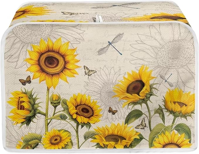 Dragonfly Sunflower Print Toaster Cover 2 Slice Dustproof Protectors Small Appliance Bread Maker Covers Anti Stains Kitchen Protection Accessories