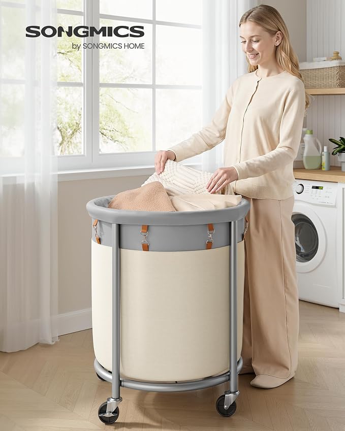 SONGMICS Laundry Basket with Wheels, 190 L, Steel Frame, Removable Bag - Image 2