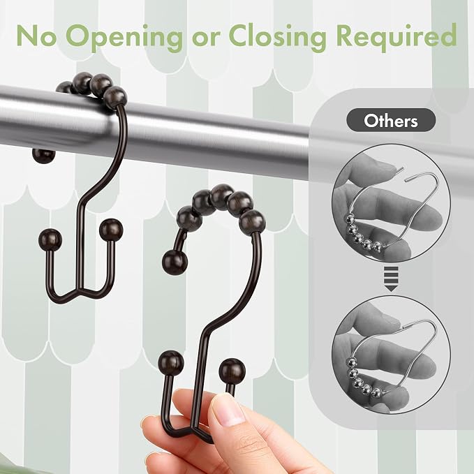 Amazer Shower Curtain Rings, Rust-Resistant Metal Double Shower Hooks - Image 5
