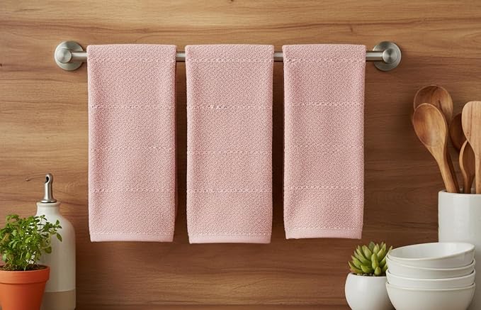 Light Pink Kitchen Hand Dish Towels, 100% Cotton - Image 3
