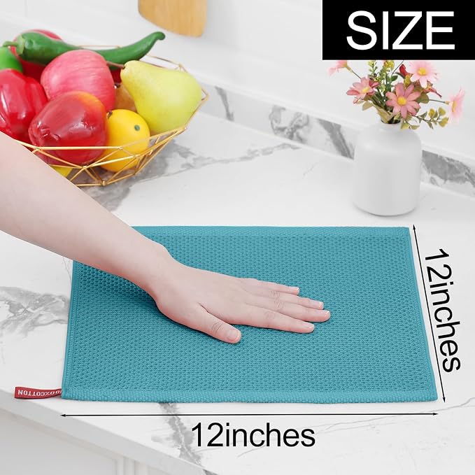 Homaxy 100% Cotton Waffle Weave Kitchen Dish Cloths 12-Pack, Lake Blue | 12 x - Image 5