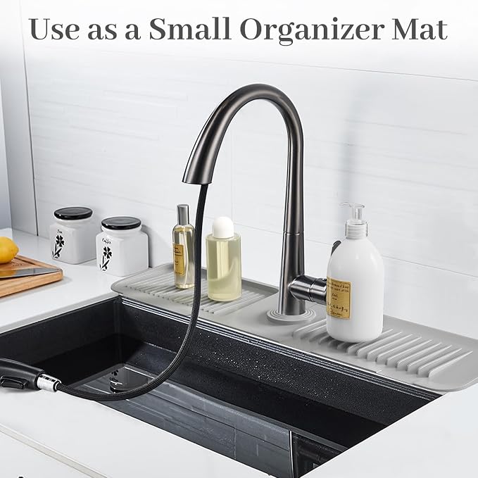 PoYang 23.6 Inch Silicone Sink Splash Guard, Kitchen Sink Mat, Light Grey | - Image 7