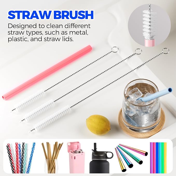 Holikme 6 Pack 4 in 1 Cup Lid Cleaning Brush 3 Straws Bottle Brush, Silicone - Image 5