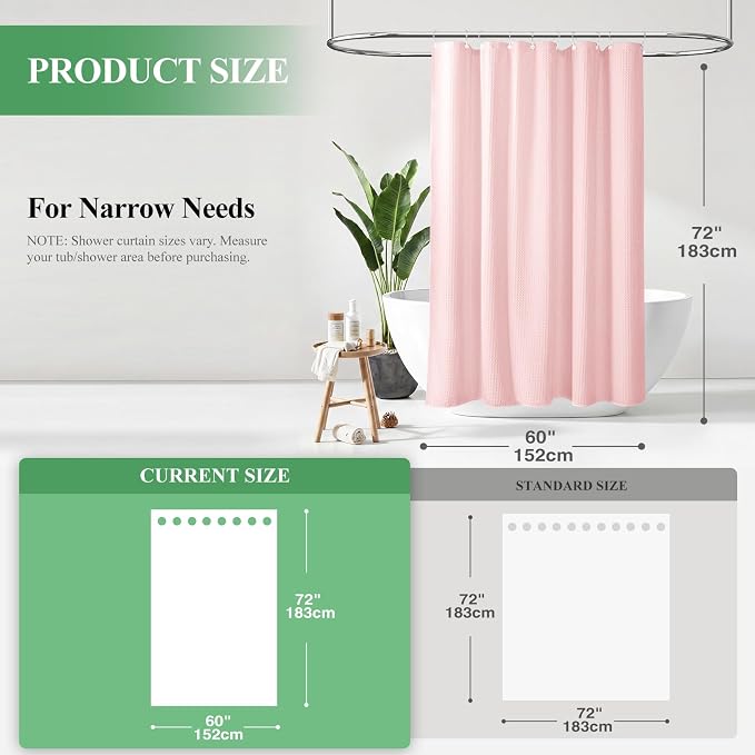 Dynamene Stall Waffle Shower Curtain 256 GSM Heavy Fabric 60x72 Pink - Image 2