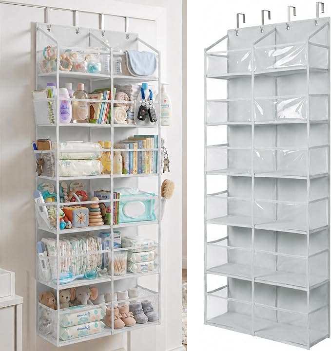 HOMELUX THEORY Over the Door Organizer, 6-Tier XL, 100D Fabric, Transparent by HomeluxTheory