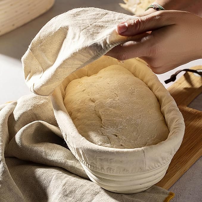Banneton Bread Proofing Basket, Sourdough Bread Baking Supplies, Oval Rattan Rising Proofing Baskets Bowls Set of 2, Artisan Sourdough Bread Gifts for Home Bakers