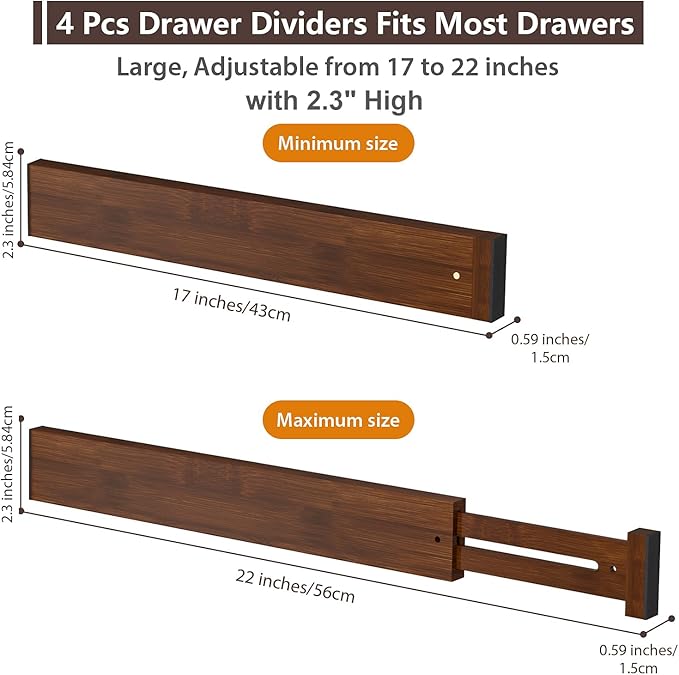 4 PCS Drawer Divider, 2.3" High Expandable Separators - Image 2