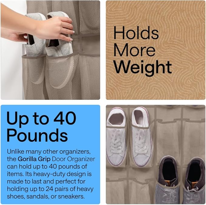 GORILLA GRIP Over the Door Shoe Organizer, 24 Large Pockets, Space Saving - Image 3