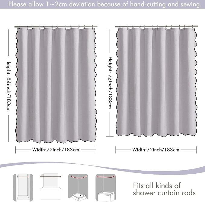 MIULEE 72"x84" Extra Long Scalloped Linen Shower Curtain Lavender - Image 6