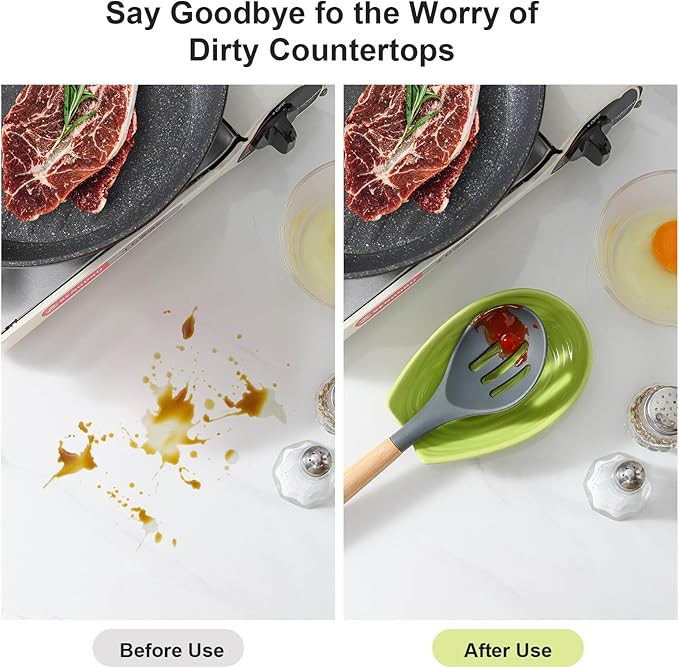 Spoon Rest for Stove Top, Hasense Spoon Holder for counter protection, Ceramic Utensil Rest for Ladle, Spatula, Tongs, Coffee Bar Accessories, Green