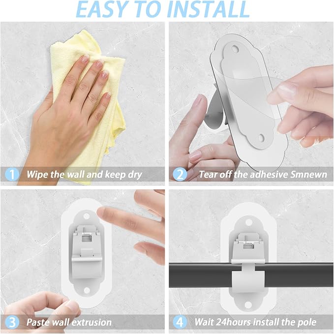 No Drill Curtain Rod Brackets， No Drill Needed Curtain Rod Holders, Adhesive - Image 6