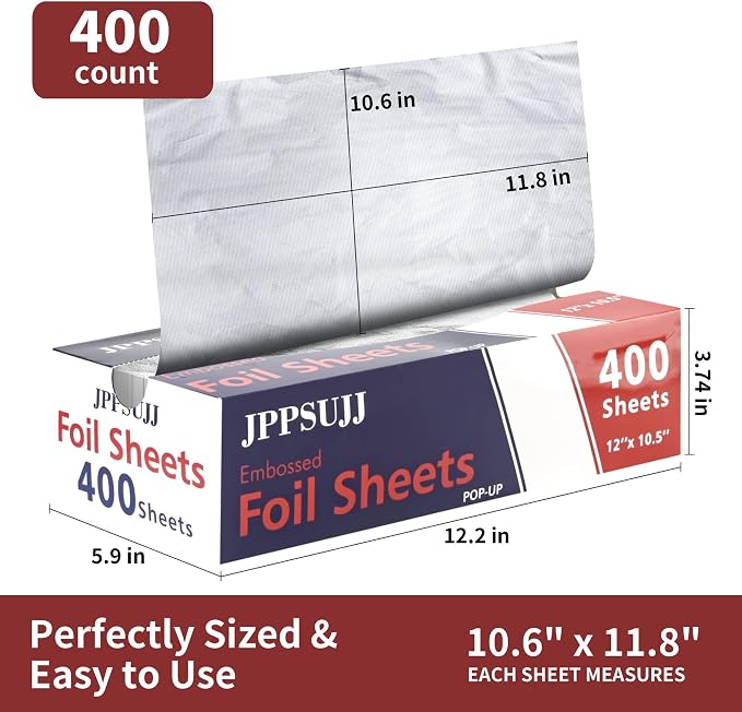 400 Count Aluminum Foil Sheets, Embossed Foil Sheets, Sandwiches, Food Wrap - Image 3