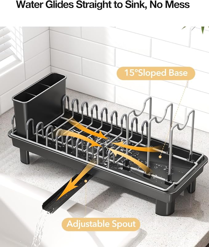 Small Dish Drying Rack with Drainboard, Compact - Image 4