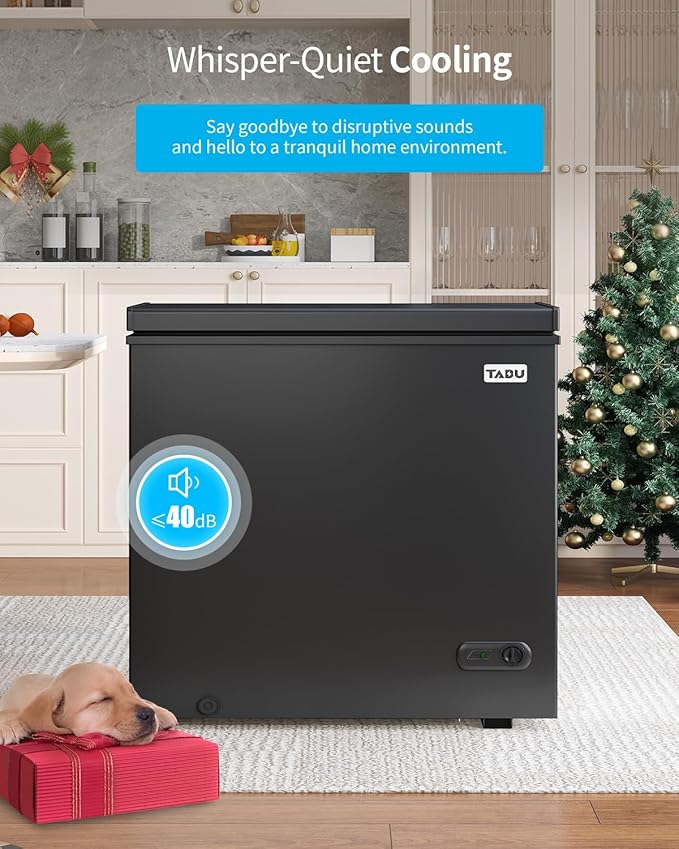 TABU 10 Cubic Feet Chest Deep Freezer, Large Freestanding Chest Freezer with 7 Level Adjustable Temperature& Removable Storage Basket, Top-opening,Energy Saving, Black