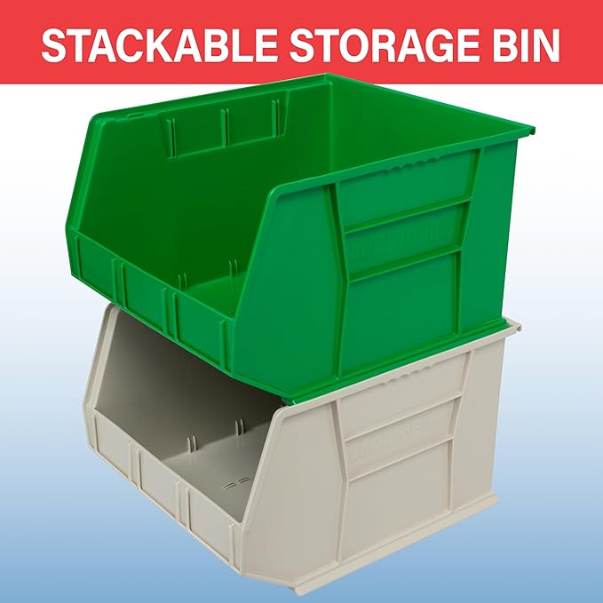 Akro-Mils 30270 AkroBins Plastic Storage Bins, Space-Saving Stackable Bins for Garage, Pantry, Craft Organization, 18-Inch x 16-Inch x 11-Inch, Green, 3-Pack