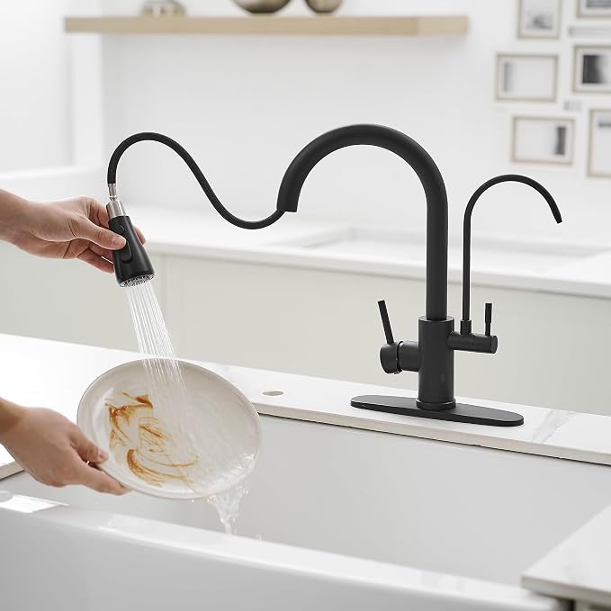 Black Kitchen Faucets with Water Filter and Pull Down Sprayer, Kitchen Sink - Image 4