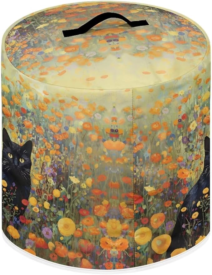 Xoenoiee Black Cat Floral Pattern Kitchen Appliance Dust Covers with Pockets - Compatible with Electric Pressure Cooker, Rice Cooker, Air Fryer - For 6 Qt Pot