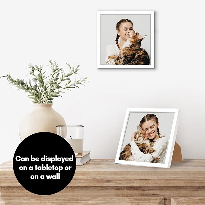 Americanflat 6x6 Picture Frame with Shatter-Resistant Glass - Streamline Collection - Thin Border Square Frame for Tabletop and Wall Display - Hanging Hardware and Easel Stand Included - White
