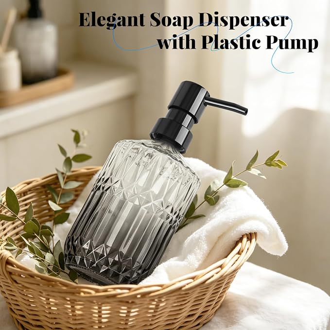 Glass Soap Dispenser with Plastic Pump, 13.5Oz Soap Dispenser - Image 3
