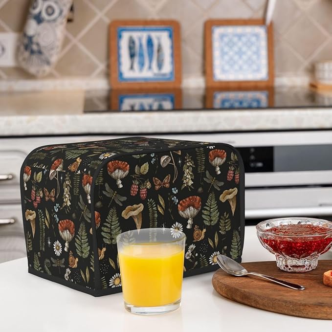 Vintage Witch Leaves Plant Mushroom 2 Slice Toaster Cover, Waterproof Toaster Dust Cover Bread Maker Protective For Small Kitchen Appliance Dining Room Home Table Decor Gifts