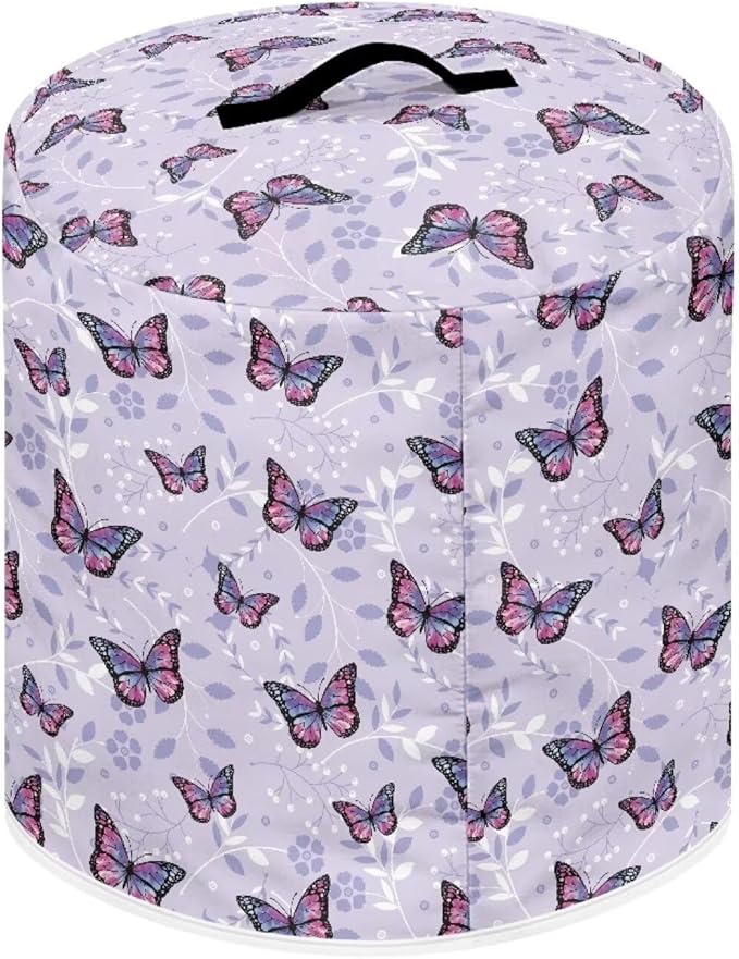 TODIYADDU Purple Butterfly Pressure Cooker Cover with Pocket Floral Leaf Air Fryer Cover Dust Cover Insulated Kitchen Appliance Cover Protector for Pressure Cooker Instant Pot Accessories Gifts
