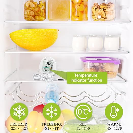 Geevon Refrigerator Thermometer 2 Pack IP65 Waterproof, with External Sensor, Fridge Temperature Monitor for Home Commercial, with LCD Screen, Stand and Magnetic Back, for Refrigerator, Freezer scenes