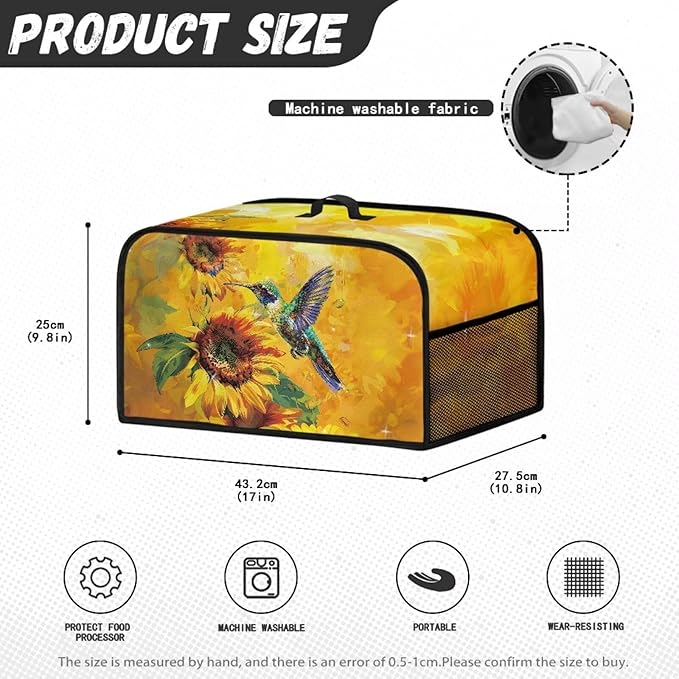 Sunflower Hummingbird Slow Cooker Dust Cover Holder - Rose Kitchen Appliance Cover with Pockets - Perfect for Holidays and Gifts
