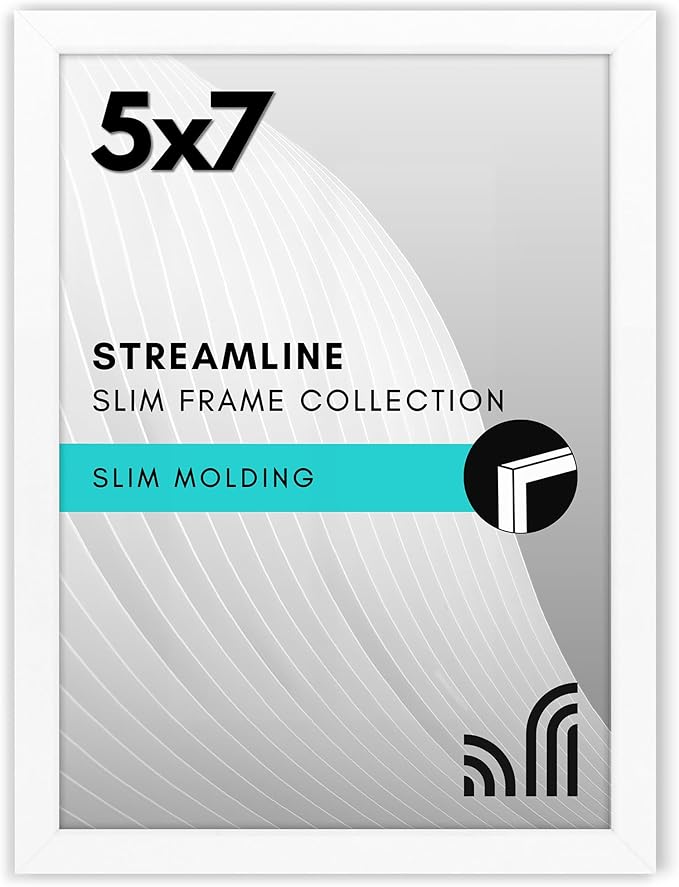 Americanflat 5x7 Picture Frame with Shatter-Resistant Glass - Streamline Collection - Thin Border Photo Frame for Tabletop and Wall Display - Hanging Hardware and Easel Stand Included - White