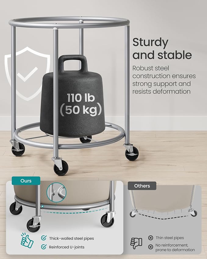 SONGMICS Laundry Basket with Wheels, Steel Frame, Removable Bag - Image 7
