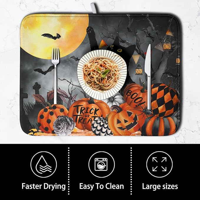 Halloween Black Cat Pumpkin Dish Drying Mat - Image 4