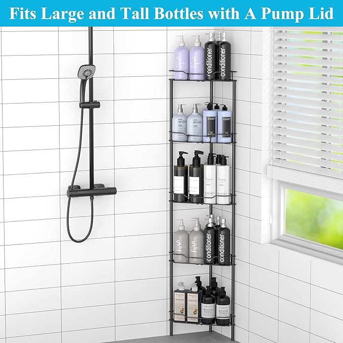 HuggieGems 5 Tier Floor Standing Corner Shower Caddy Organizer Shelf - Image 4