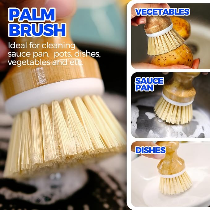 Holikme 6 Pack Dish Brush with Bottle Brush Scrub Brush Straw, Amarillo | - Image 4